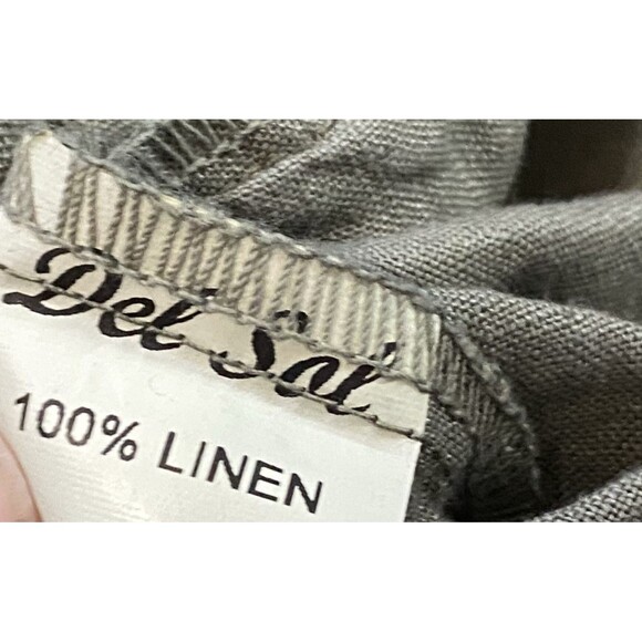 Del Sol 100% Linen Drawstring Pants Womens M Sage Green Wide Leg Greece Resort - Picture 9 of 14